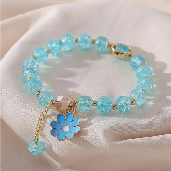 ⚠️Clearance Blue And Gold Flower Charm Beaded Bracelet SS - Picture 6 of 6